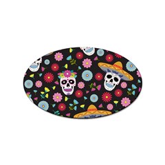 Day Dead Skull With Floral Ornament Flower Seamless Pattern Sticker Oval (100 Pack) by Wegoenart