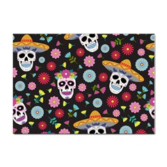 Day Dead Skull With Floral Ornament Flower Seamless Pattern Sticker A4 (10 Pack) by Wegoenart