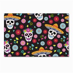 Day Dead Skull With Floral Ornament Flower Seamless Pattern Postcards 5  X 7  (pkg Of 10)