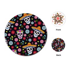 Day Dead Skull With Floral Ornament Flower Seamless Pattern Playing Cards Single Design (round) by Wegoenart