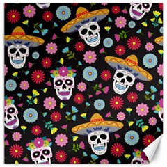 Day Dead Skull With Floral Ornament Flower Seamless Pattern Canvas 12  X 12  by Wegoenart