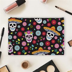 Day Dead Skull With Floral Ornament Flower Seamless Pattern Cosmetic Bag (large) by Wegoenart