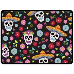 Day Dead Skull With Floral Ornament Flower Seamless Pattern Fleece Blanket (large)  by Wegoenart