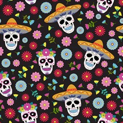 Day Dead Skull With Floral Ornament Flower Seamless Pattern Play Mat (rectangle) by Wegoenart