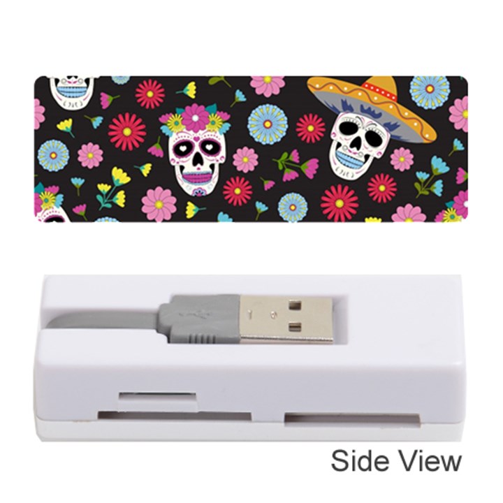 Day Dead Skull With Floral Ornament Flower Seamless Pattern Memory Card Reader (Stick)