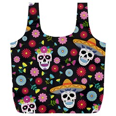 Day Dead Skull With Floral Ornament Flower Seamless Pattern Full Print Recycle Bag (xl) by Wegoenart