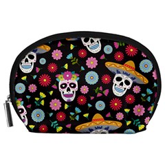 Day Dead Skull With Floral Ornament Flower Seamless Pattern Accessory Pouch (large) by Wegoenart