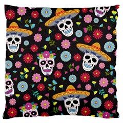 Day Dead Skull With Floral Ornament Flower Seamless Pattern Large Flano Cushion Case (one Side) by Wegoenart