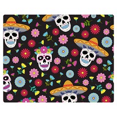 Day Dead Skull With Floral Ornament Flower Seamless Pattern Double Sided Flano Blanket (medium)  by Wegoenart