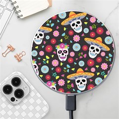 Day Dead Skull With Floral Ornament Flower Seamless Pattern Wireless Charger by Wegoenart