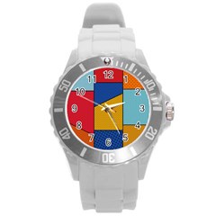 Dotted Colors Background Pop Art Style Vector Round Plastic Sport Watch (l) by Wegoenart