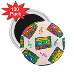 Seamless Pattern With Colorfu Cassettes Hippie Style Doodle Musical Texture Wrapping Fabric Vector 2.25  Magnets (100 pack)  Front