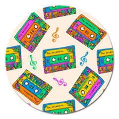 Seamless Pattern With Colorfu Cassettes Hippie Style Doodle Musical Texture Wrapping Fabric Vector Magnet 5  (round) by Wegoenart