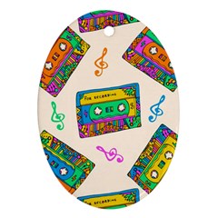 Seamless Pattern With Colorfu Cassettes Hippie Style Doodle Musical Texture Wrapping Fabric Vector Oval Ornament (two Sides) by Wegoenart