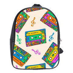 Seamless Pattern With Colorfu Cassettes Hippie Style Doodle Musical Texture Wrapping Fabric Vector School Bag (xl) by Wegoenart