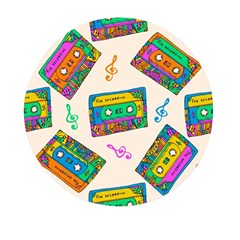 Seamless Pattern With Colorfu Cassettes Hippie Style Doodle Musical Texture Wrapping Fabric Vector Mini Round Pill Box by Wegoenart