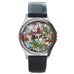 Hip Hop Background Round Metal Watch by Wegoenart