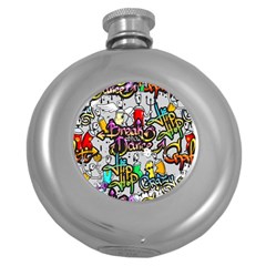 Hip Hop Background Round Hip Flask (5 Oz) by Wegoenart