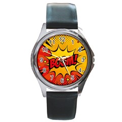 Explosion Boom Pop Art Style Round Metal Watch by Wegoenart