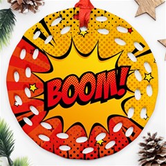 Explosion Boom Pop Art Style Ornament (round Filigree) by Wegoenart