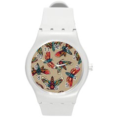 Tattoos Colorful Seamless Pattern Round Plastic Sport Watch (m) by Wegoenart