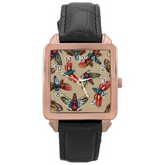 Tattoos Colorful Seamless Pattern Rose Gold Leather Watch  by Wegoenart