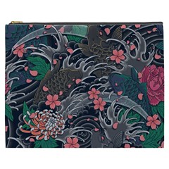 Japanese Wave Koi Illustration Seamless Pattern Cosmetic Bag (xxxl) by Wegoenart