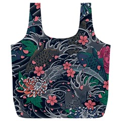 Japanese Wave Koi Illustration Seamless Pattern Full Print Recycle Bag (xxl) by Wegoenart