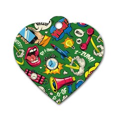 Pop Art Colorful Seamless Pattern Dog Tag Heart (two Sides)