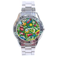 Pop Art Colorful Seamless Pattern Stainless Steel Analogue Watch by Wegoenart