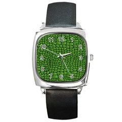 Seamless Pattern Crocodile Leather Square Metal Watch by Wegoenart