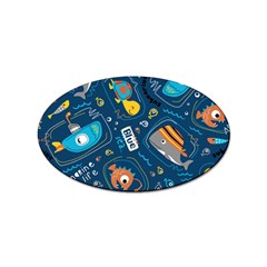 Seamless Pattern Vector Submarine With Sea Animals Cartoon Sticker Oval (100 Pack)