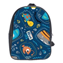 Seamless Pattern Vector Submarine With Sea Animals Cartoon School Bag (large) by Wegoenart