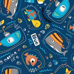 Seamless Pattern Vector Submarine With Sea Animals Cartoon Play Mat (rectangle)