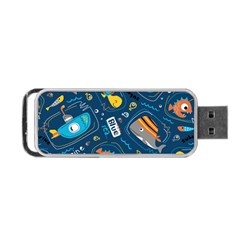 Seamless Pattern Vector Submarine With Sea Animals Cartoon Portable Usb Flash (one Side) by Wegoenart