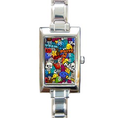 Graffiti Characters Seamless Pattern Rectangle Italian Charm Watch by Wegoenart