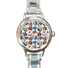 Full Color Flash Tattoo Patterns Round Italian Charm Watch by Wegoenart