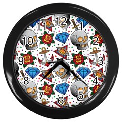 Full Color Flash Tattoo Patterns Wall Clock (black) by Wegoenart