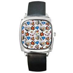 Full Color Flash Tattoo Patterns Square Metal Watch by Wegoenart