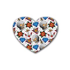 Full Color Flash Tattoo Patterns Rubber Coaster (heart) by Wegoenart