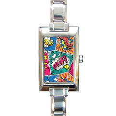 Comic Colorful Seamless Pattern Rectangle Italian Charm Watch by Wegoenart