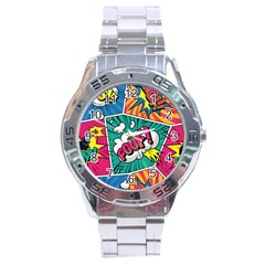 Comic Colorful Seamless Pattern Stainless Steel Analogue Watch by Wegoenart