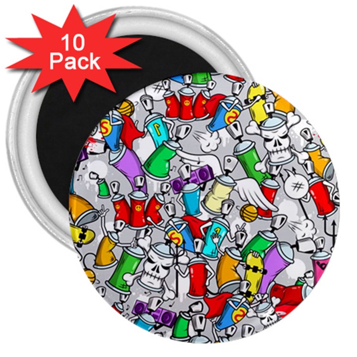 Graffit Characters Seamless Pattern Art 3  Magnets (10 pack) 