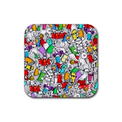 Graffit Characters Seamless Pattern Art Rubber Coaster (Square)