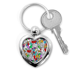 Graffit Characters Seamless Pattern Art Key Chain (Heart)