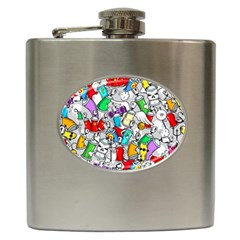 Graffit Characters Seamless Pattern Art Hip Flask (6 Oz) by Wegoenart