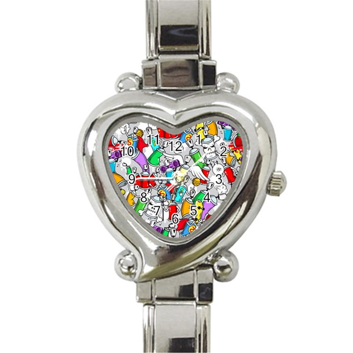 Graffit Characters Seamless Pattern Art Heart Italian Charm Watch