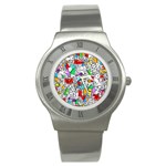 Graffit Characters Seamless Pattern Art Stainless Steel Watch Front