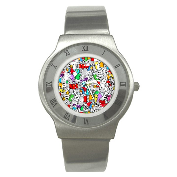 Graffit Characters Seamless Pattern Art Stainless Steel Watch