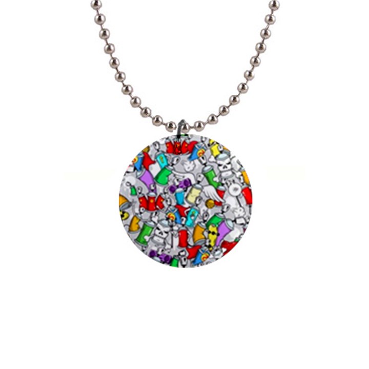 Graffit Characters Seamless Pattern Art 1  Button Necklace